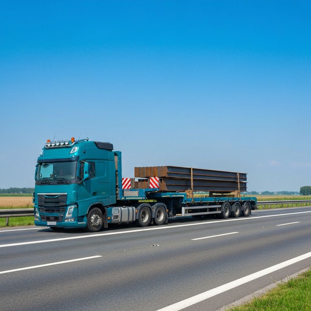 Professional construction transport truck carrying heavy materials